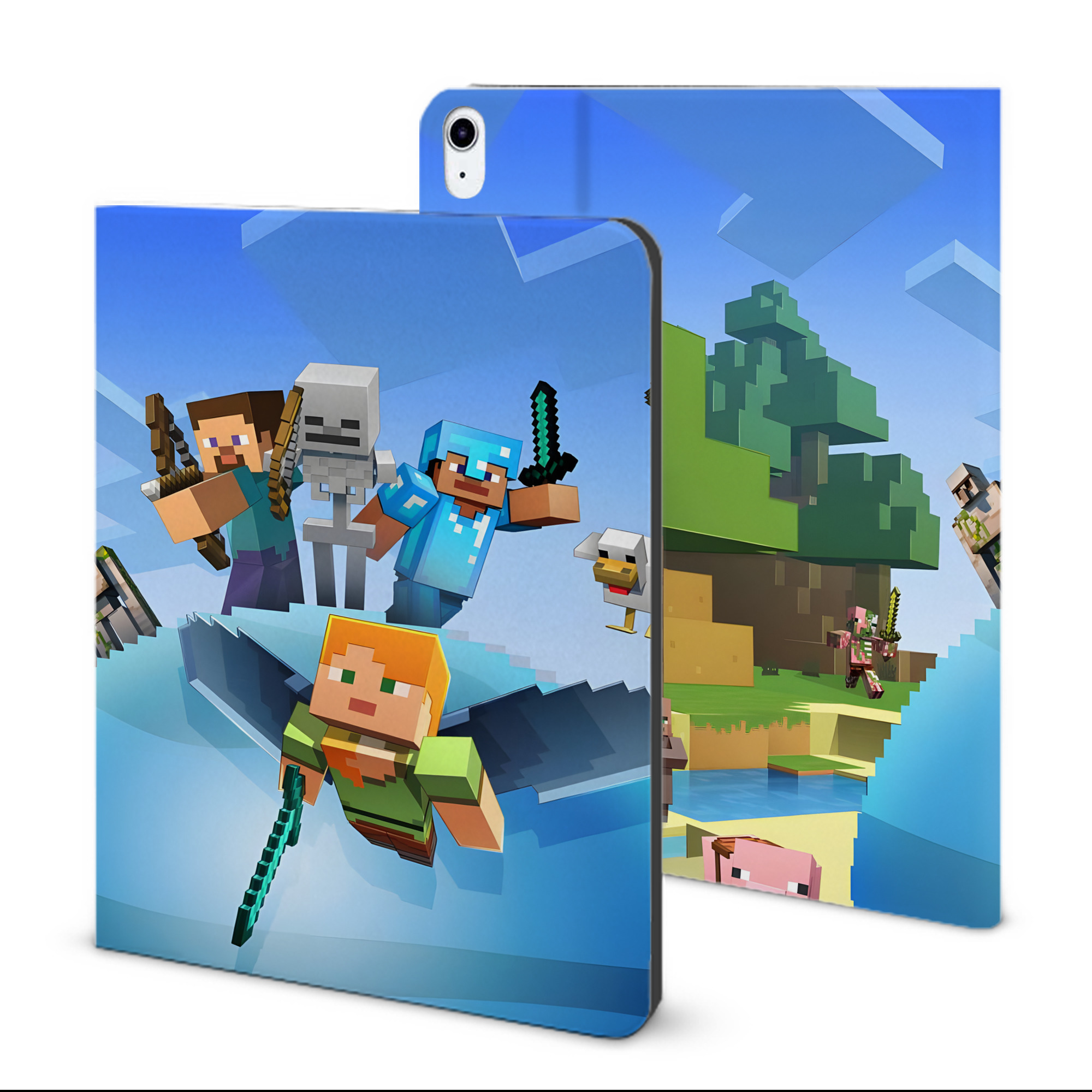（画像用） マインクラフト ブロックの世界 Minecraft MC Block world IPad ケース ブック型 PUレザー TPU 耐衝撃 軽量 薄型 ペン収納なし 全面保護 IPad 各モデル対応
